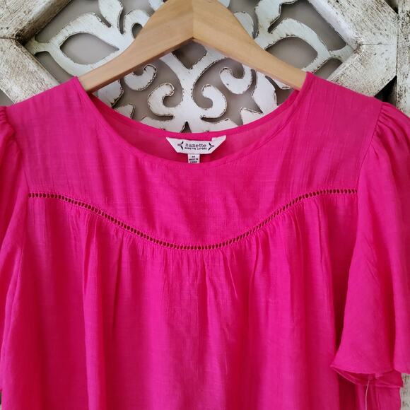 Nanette Lepore Women's Short Flutter Sleeve Lightweight Blouse Top Rose Tropical - Picture 6 of 9